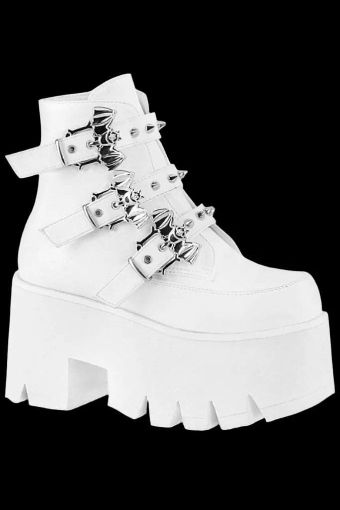 DemoniaCult ASHES-55 White Vegan Leather Boots