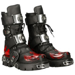 New Rock Dark Red Bat and Flames Boots, M.195-S1 | Angel Clothing