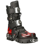 New Rock Dark Red Bat and Flames Boots, M.195-S1 | Angel Clothing