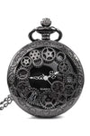 Steampunk Gunmetal Pocket Watch with Gears on Necklace Chain | Angel Clothing