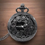 Steampunk Gunmetal Pocket Watch with Gears on Necklace Chain | Angel Clothing