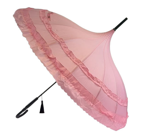 Pink Classic Frilled Pagoda Umbrella | Angel Clothing