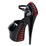 Pleaser DELIGHT 660FH Shoes Black/Red | Angel Clothing