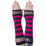 Striped Mesh Gloves Black/Pink | Angel Clothing