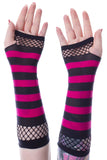 Striped Mesh Gloves Black/Pink | Angel Clothing