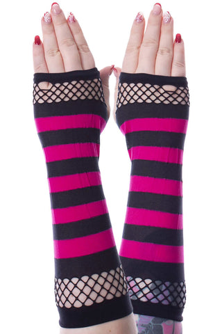 Striped Mesh Gloves Black/Pink | Angel Clothing