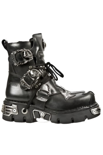 New Rock Boots with Silver Cross, Black Ankle Boot 407